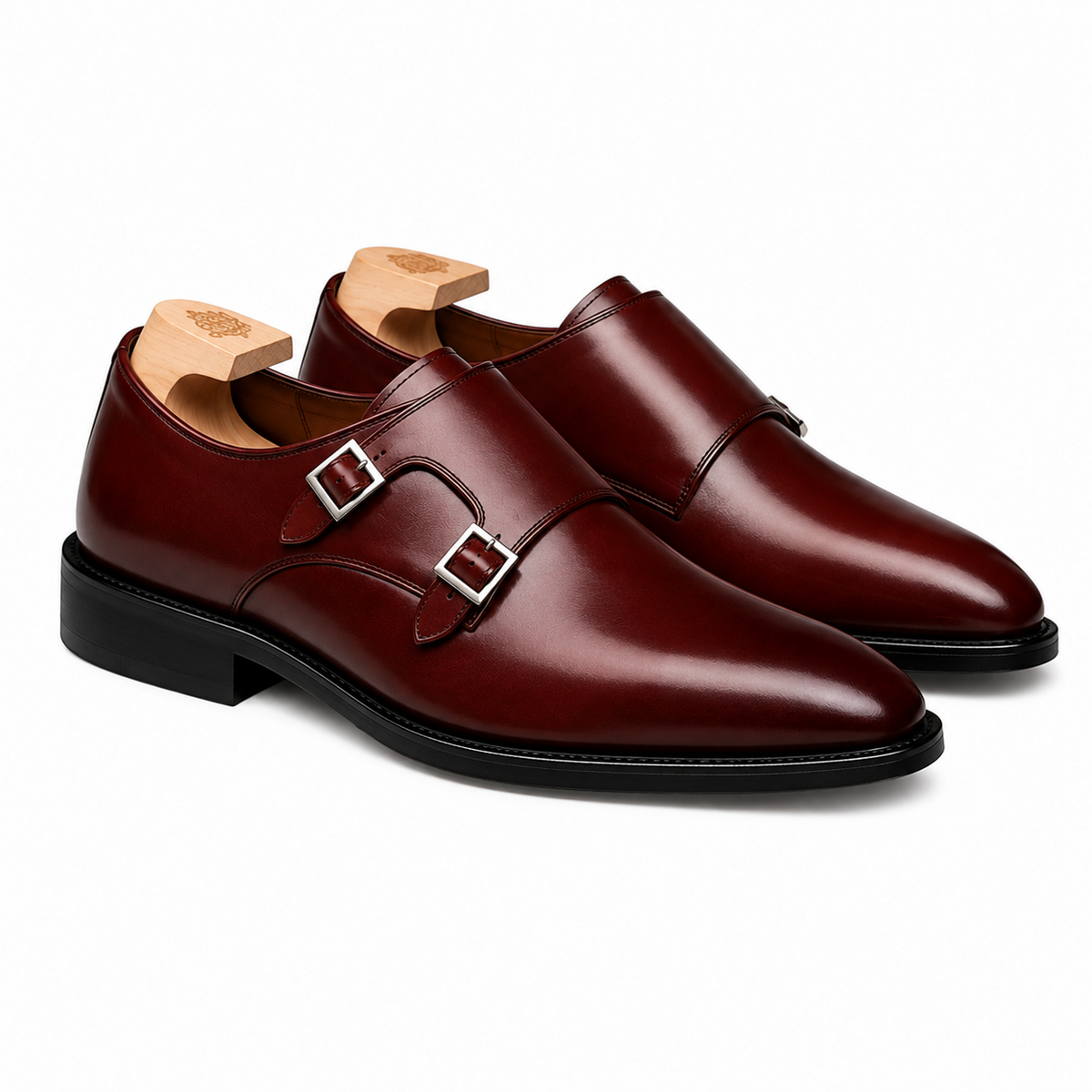 Men's Burgundy Leather Double Monk Strap Dress Shoe