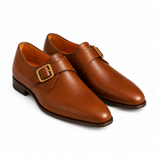 Men's Cognac Brown Single Monk Strap Dress Shoe